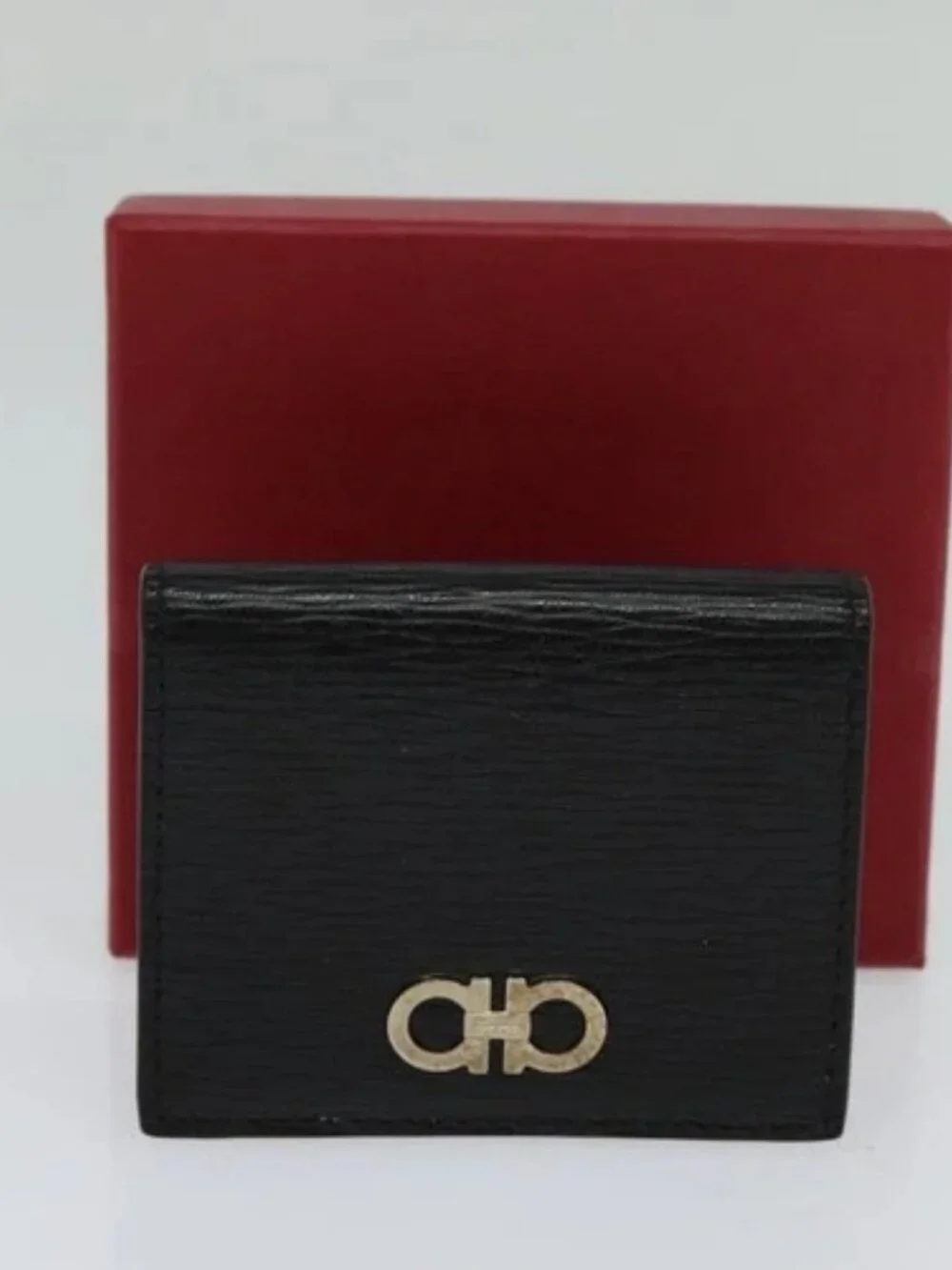 Salvatore Ferragamo Gancini Coin Purse Leather Black Auth 104463V